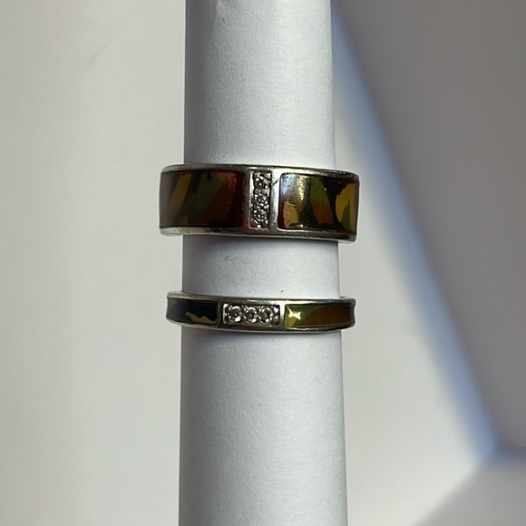 Matching 925 silver camo wedding band set - Picture 1 of 2
